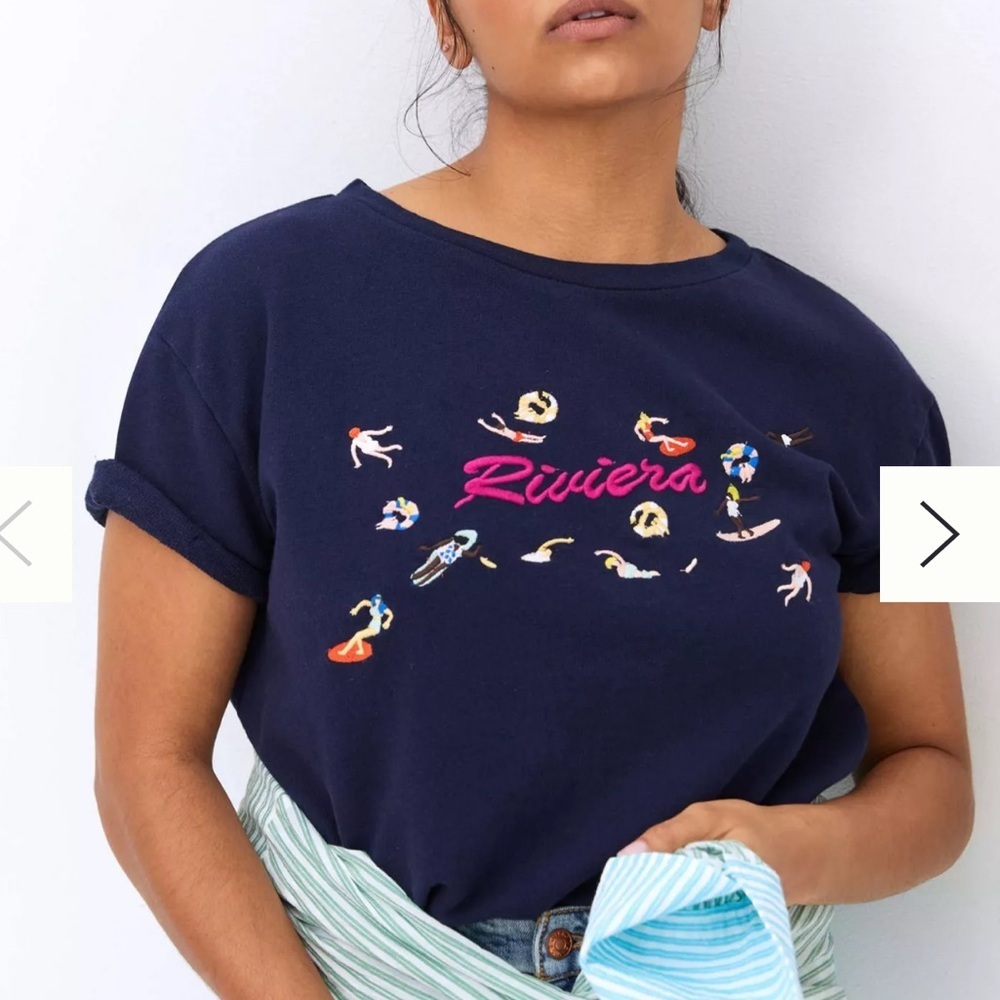 Anthropologie Maeve Beach Embroidered Sweatshirt Tee Size S